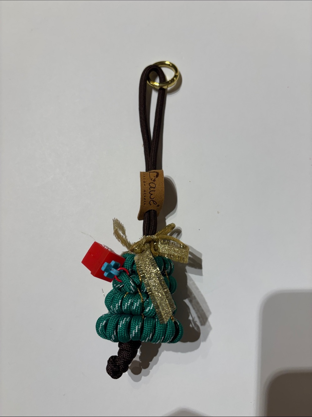 Handmade Christmas Tree Key Charm with Gold Bow
